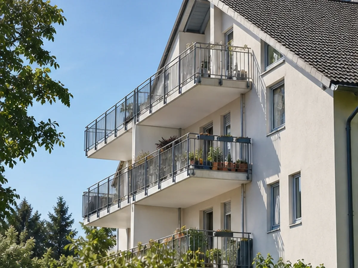 Deutsches Apartmenthaus mit Balkonen und Begrünung